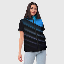Женский жилет Геометрическая синяя абстракция на черном фоне мин, цвет: 3D-черный — фото 2