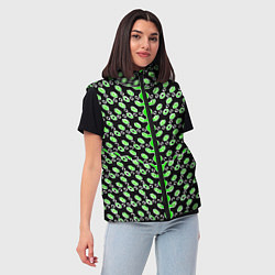 Женский жилет Зелёные киберпанк ячейки на чёрном фоне, цвет: 3D-светло-серый — фото 2