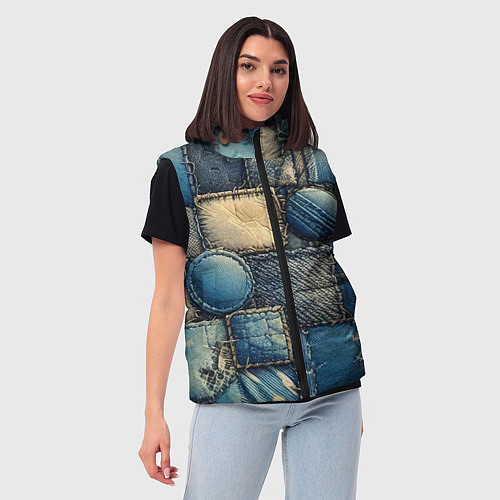 Женский жилет Denim patchwork - ai art / 3D-Светло-серый – фото 3
