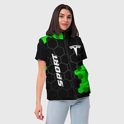 Женский жилет Tesla green sport hexagon, цвет: 3D-черный — фото 2