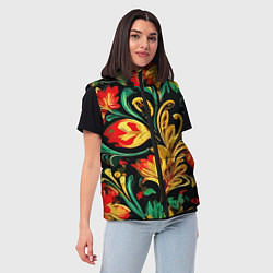 Женский жилет Хохлома акварель, цвет: 3D-черный — фото 2
