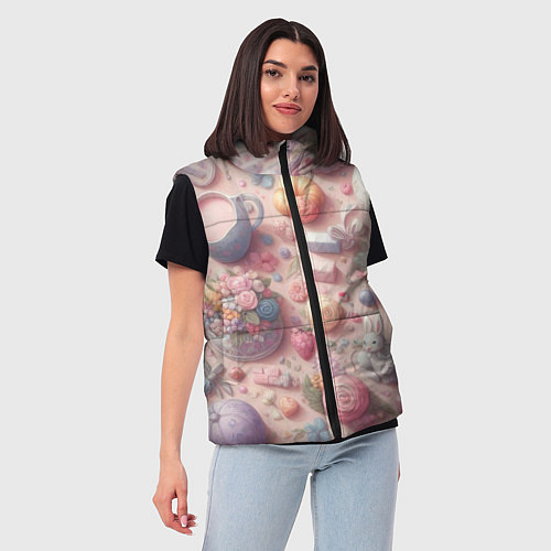 Женский жилет Акварельный фон в пастельных тонах / 3D-Светло-серый – фото 3