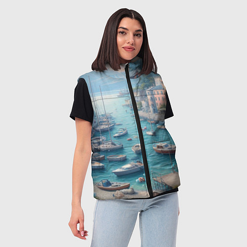 Женский жилет Гавань с лодками / 3D-Светло-серый – фото 3