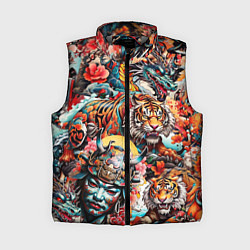 Женский жилет Японская татуировка дракона тигра и самурая