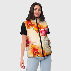 Женский жилет Оранжевые орхидеи акварельные, цвет: 3D-светло-серый — фото 2