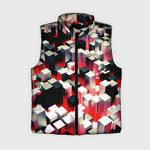 Женский жилет Черно-белые блоки в красном тумане / 3D-Красный – фото 1