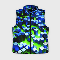 Женский жилет Синие блоки в зеленом тумане, цвет: 3D-светло-серый
