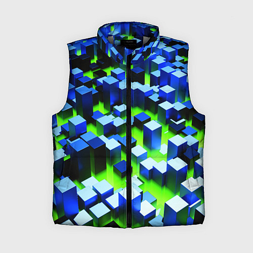 Женский жилет Синие блоки в зеленом тумане / 3D-Светло-серый – фото 1
