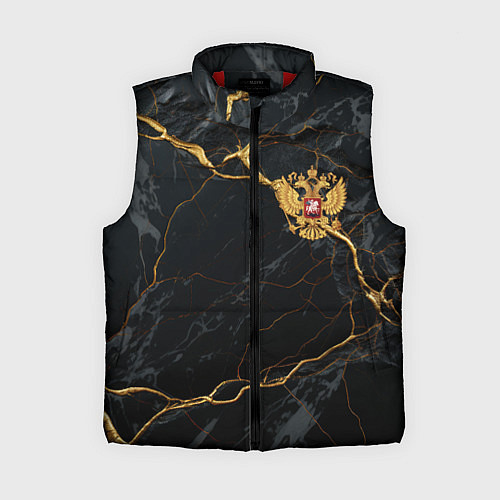 Женский жилет Золотой герб России на черно-золотой текстуре / 3D-Красный – фото 1