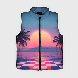 Женский жилет Пальмы на шахматном полу с видом на закат