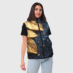 Женский жилет Золотые листья на темном фоне, цвет: 3D-красный — фото 2
