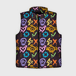 Женский жилет Разноцветное граффити узор, цвет: 3D-черный