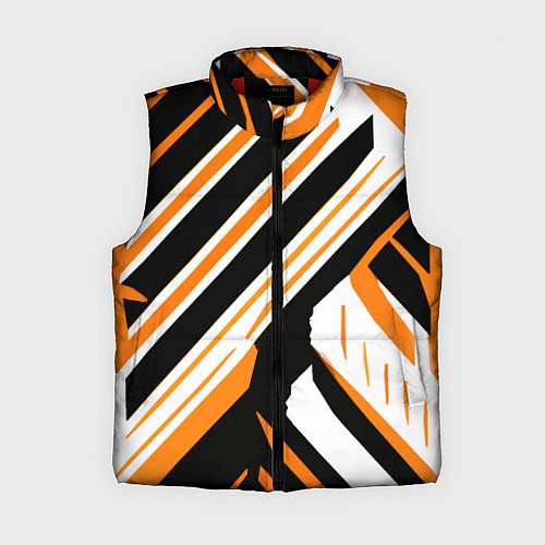 Женский жилет Чёрно-оранжевые полосы на белом фоне / 3D-Красный – фото 1