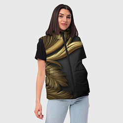 Женский жилет Золотые объемные листья на черном, цвет: 3D-черный — фото 2