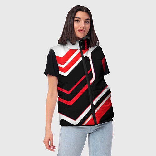 Женский жилет Бело-красные линии на чёрном фоне / 3D-Светло-серый – фото 3