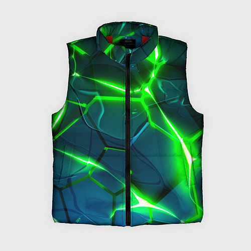 Женский жилет Неоновые яркие зеленые разломленные плиты со свето / 3D-Красный – фото 1