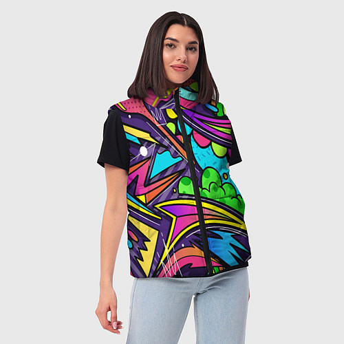 Женский жилет Яркое граффити / 3D-Светло-серый – фото 3
