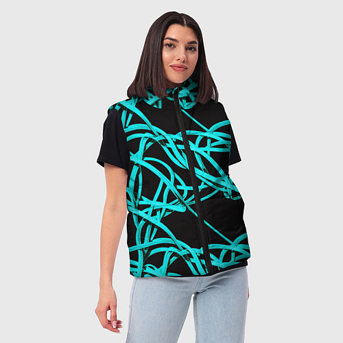 Женский жилет Ярко голубые линии / 3D-Светло-серый – фото 3