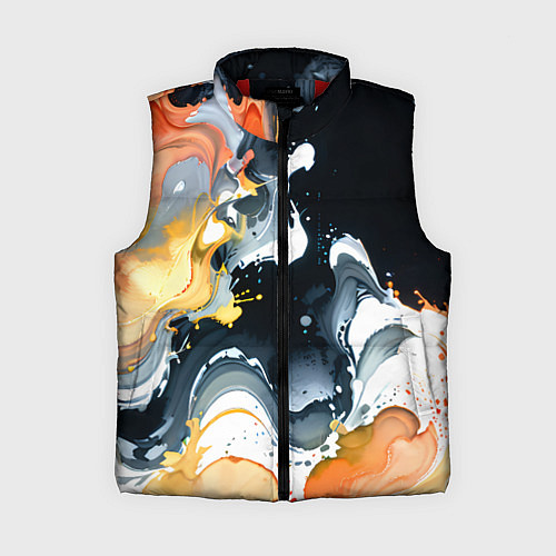 Женский жилет Белые и персиковые разводы на черном фоне / 3D-Красный – фото 1