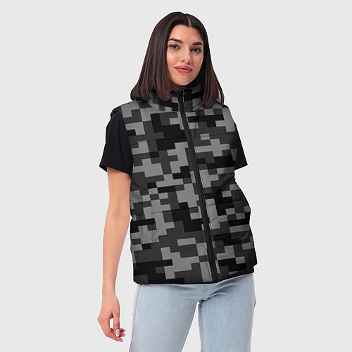 Женский жилет Камуфляжные пиксели блэк / 3D-Светло-серый – фото 3