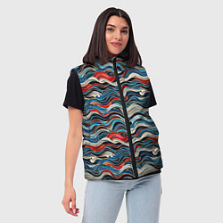 Женский жилет Разноцветные абстрактные волны, цвет: 3D-черный — фото 2