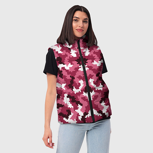Женский жилет Розовые пиксели камуфляж / 3D-Светло-серый – фото 3