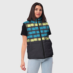 Женский жилет Голубые и мятные квадраты на темном, цвет: 3D-черный — фото 2