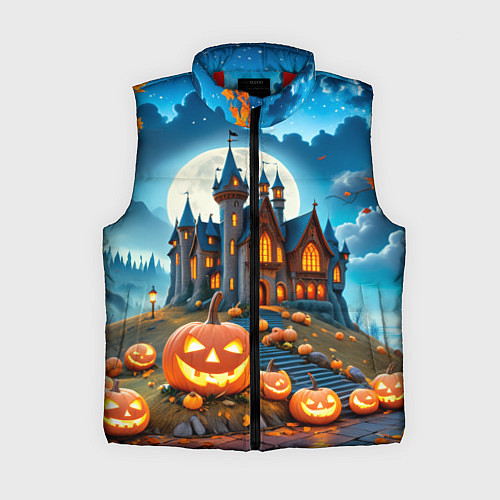Женский жилет Ночь Хэллоуина тыквы и замок / 3D-Красный – фото 1