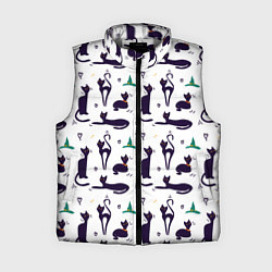 Женский жилет Узор из черных магических кошек, цвет: 3D-светло-серый