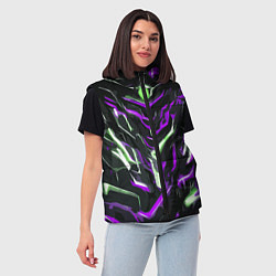 Женский жилет Фиолетово-белые абстрактные линии на чёрном фоне, цвет: 3D-черный — фото 2