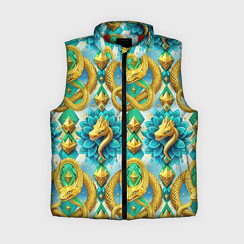 Женский жилет Золотистые змеи и цветы / 3D-Красный – фото 1