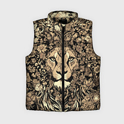 Женский жилет Лев среди узоров из цветов, цвет: 3D-черный