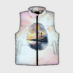 Женский жилет Маяк у моря на закате в отпечатке пальца