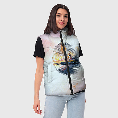Женский жилет Маяк у моря на закате в отпечатке пальца / 3D-Светло-серый – фото 3