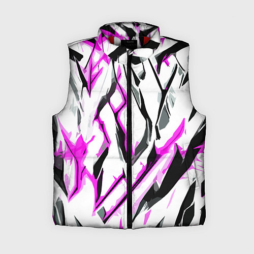 Женский жилет Чёрно-розовые агрессивные полосы на белом фоне / 3D-Красный – фото 1