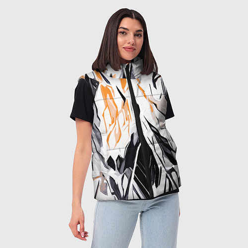 Женский жилет Чёрно-жёлтая абстракция на белом фоне / 3D-Светло-серый – фото 3