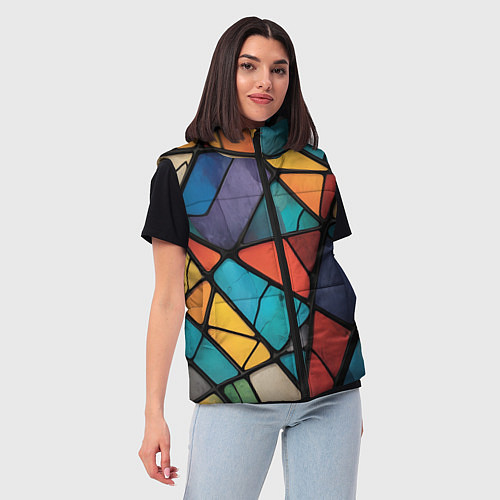 Женский жилет Цветное стекло витраж / 3D-Светло-серый – фото 3