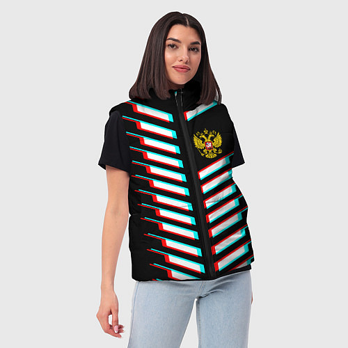 Женский жилет Герб РФ глитч геометрия / 3D-Светло-серый – фото 3