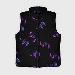 Женский жилет Переливающиеся неоновые перья на тёмном фоне, цвет: 3D-черный