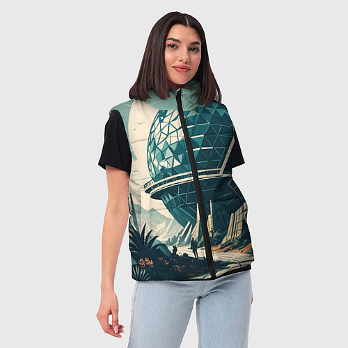 Женский жилет Фантастика круглое здание / 3D-Светло-серый – фото 3