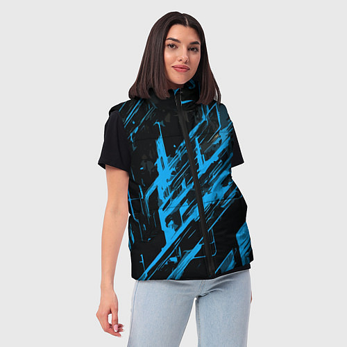 Женский жилет Blue stripes on a black background / 3D-Светло-серый – фото 3