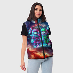 Женский жилет Марио и Луиджи в открытом космосе - неоновое свече, цвет: 3D-черный — фото 2
