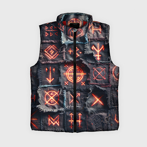 Женский жилет Символы викингов на пэчворк джинсах / 3D-Красный – фото 1