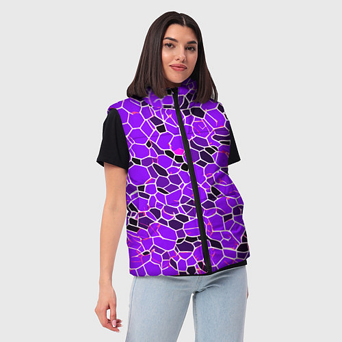 Женский жилет Абстрактные плитки фиолетовые и чёрные / 3D-Светло-серый – фото 3