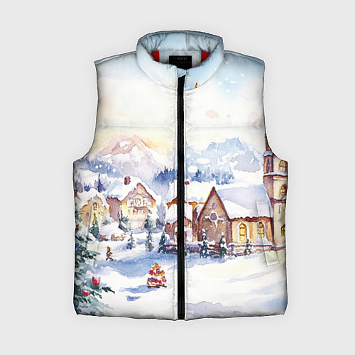 Женский жилет Новогодний снежный город / 3D-Красный – фото 1