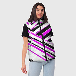 Женский жилет Розово-чёрные полосы на белом фоне, цвет: 3D-красный — фото 2