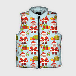 Женский жилет Новогодний паттерн с Сантой и подарками, цвет: 3D-светло-серый