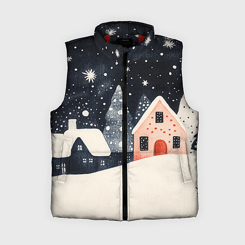 Женский жилет Новогодняя ночь и розовый домик / 3D-Красный – фото 1