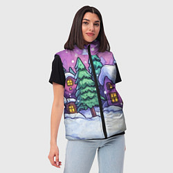 Женский жилет Новогодний мультяшный двор, цвет: 3D-красный — фото 2