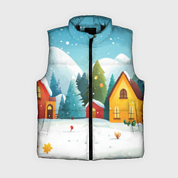 Женский жилет Новогодний городок иллюстрация, цвет: 3D-черный